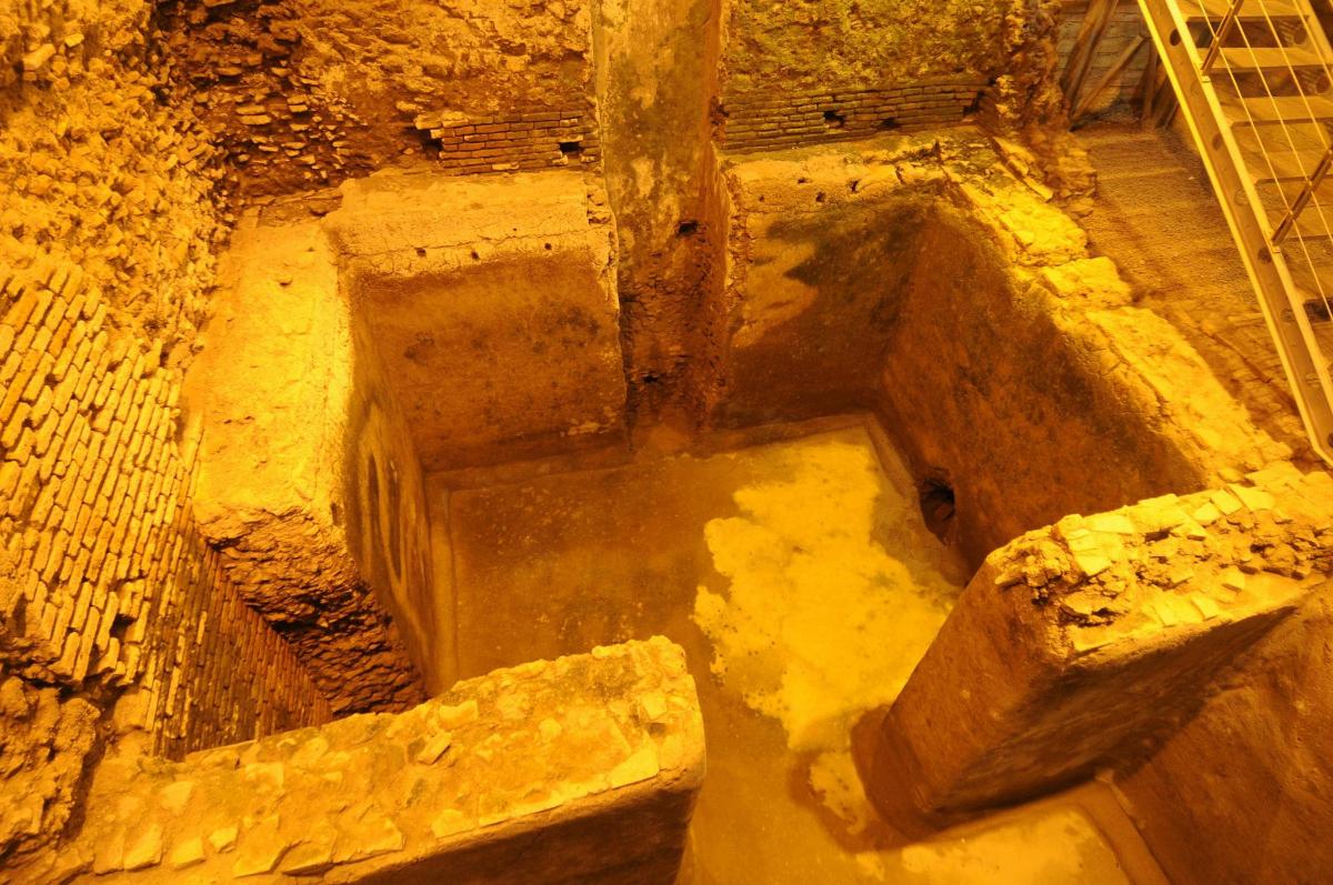 an aerial view of a dirty floor with water