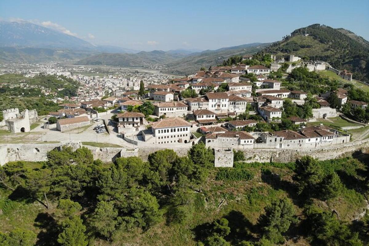 un villaggio in cima a una collina con case