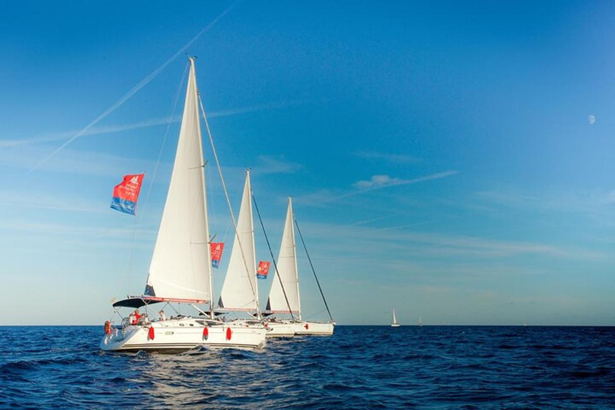 tre barche a vela bianche nell'oceano sull'acqua