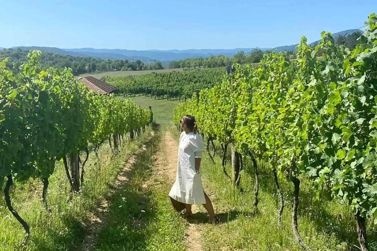 žena procházející se vinicí