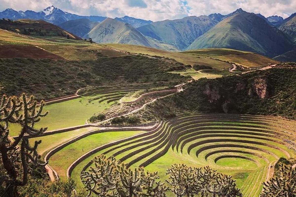 una vista aerea di un campo con le montagne sullo sfondo