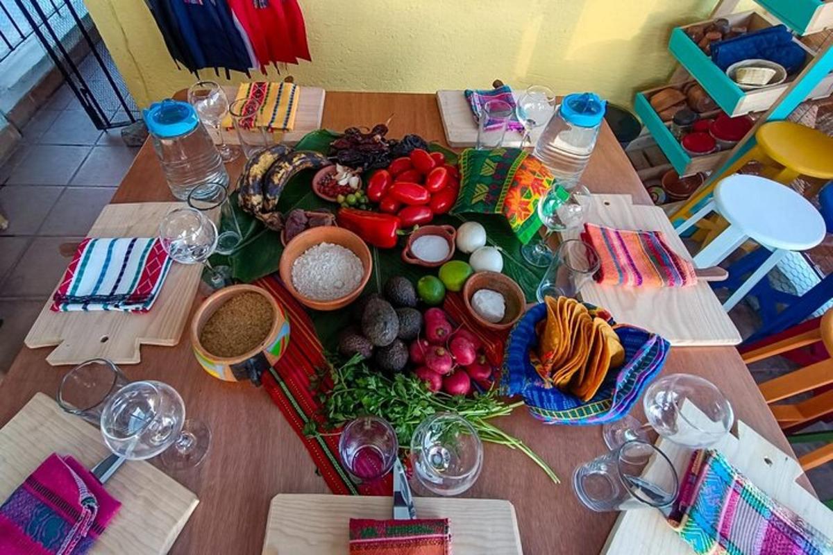 a wooden table with a bunch of fruits and vegetables
