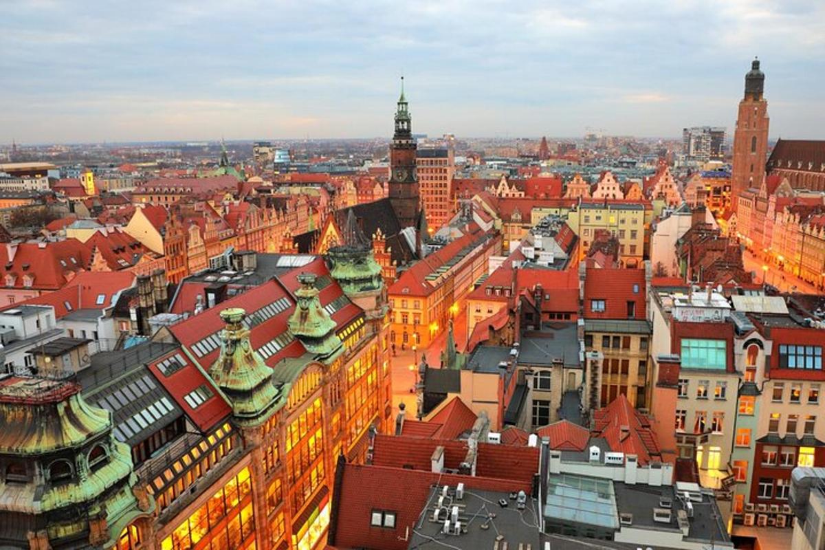 an aerial view of a city with buildings