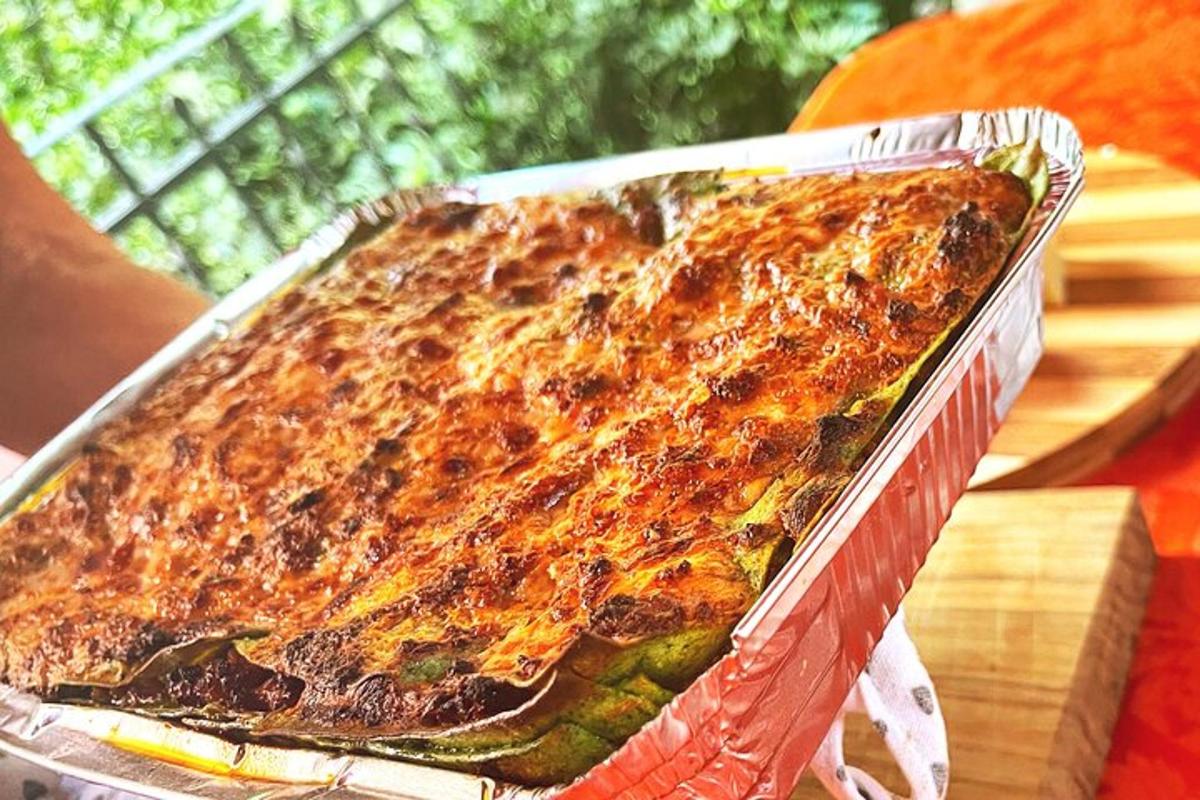 a casserole dish of food sitting on a table