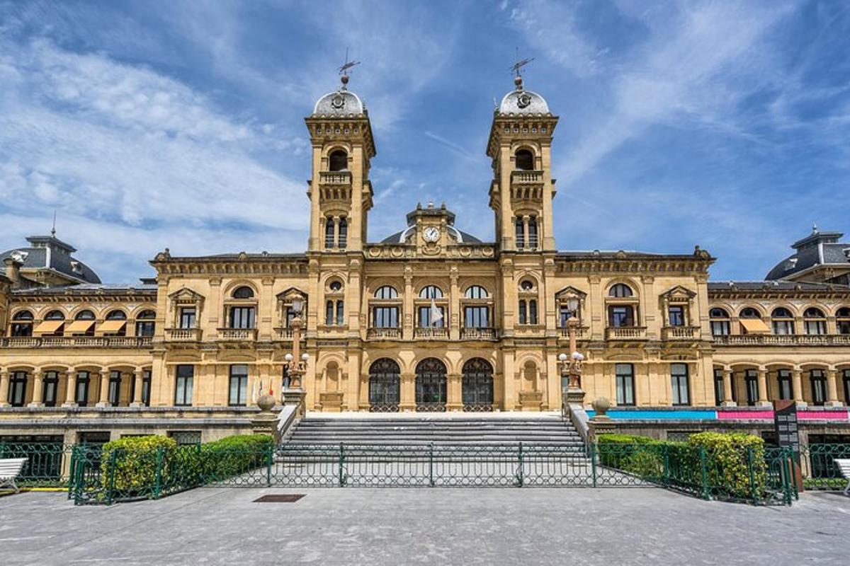 a large building with a staircase in front of it