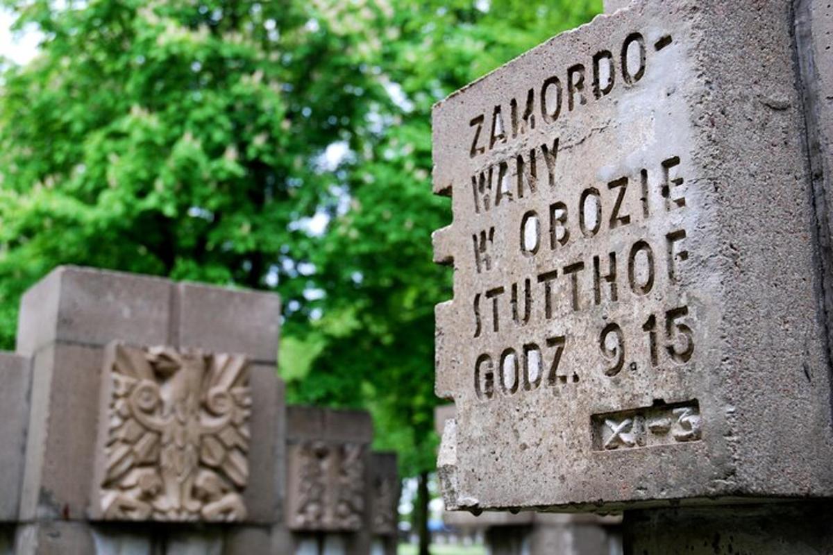 kamienny znak nagrobny przed drzewem