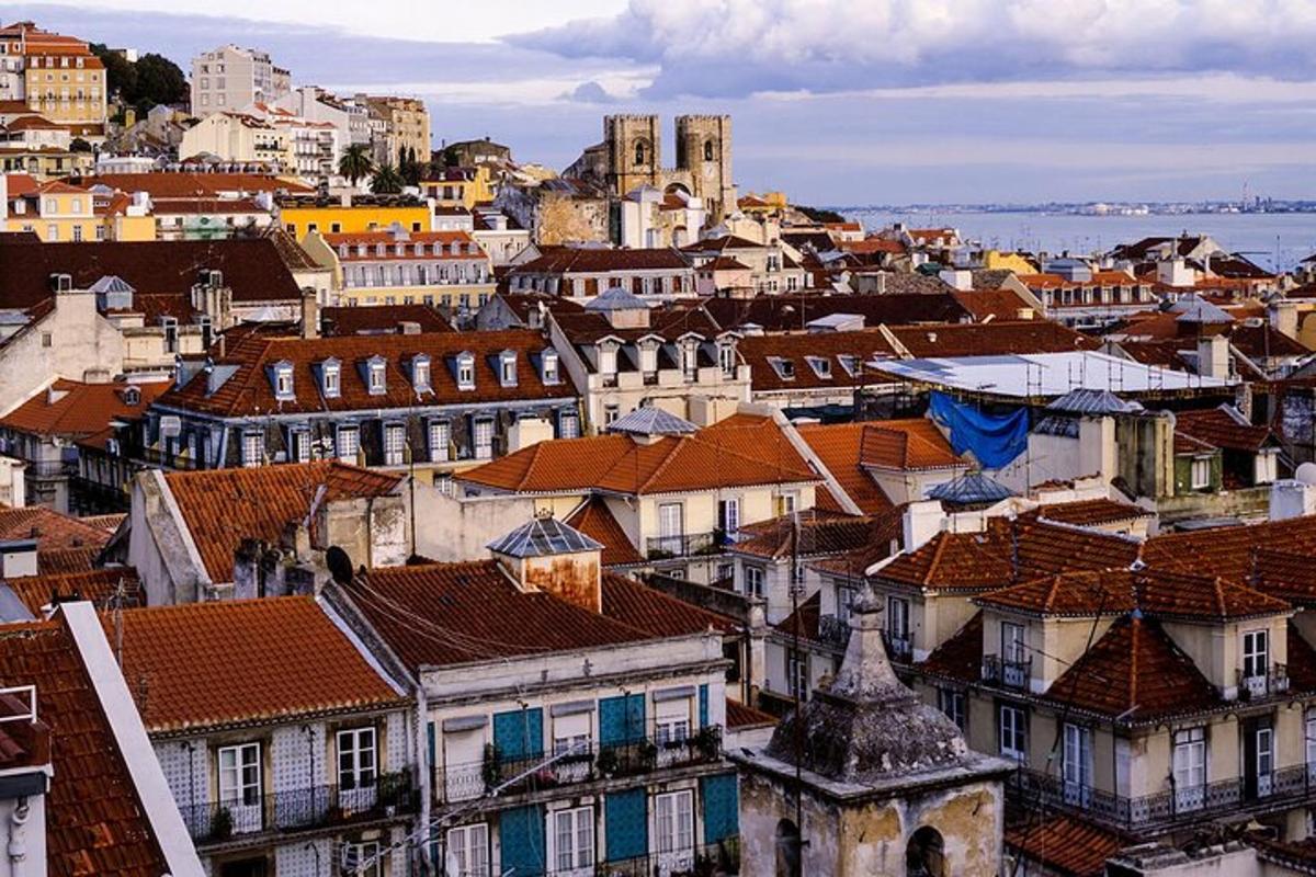 una vista di una città con case e tetti