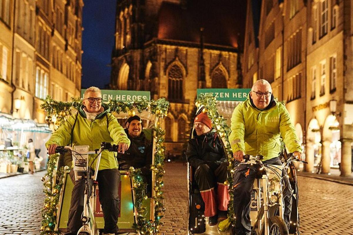 a group of people riding bikes in front of a building