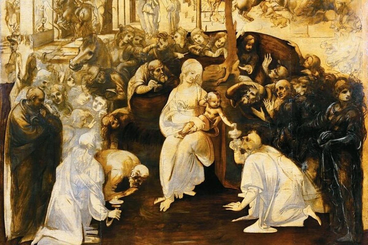 un dipinto di un gruppo di persone in una stanza