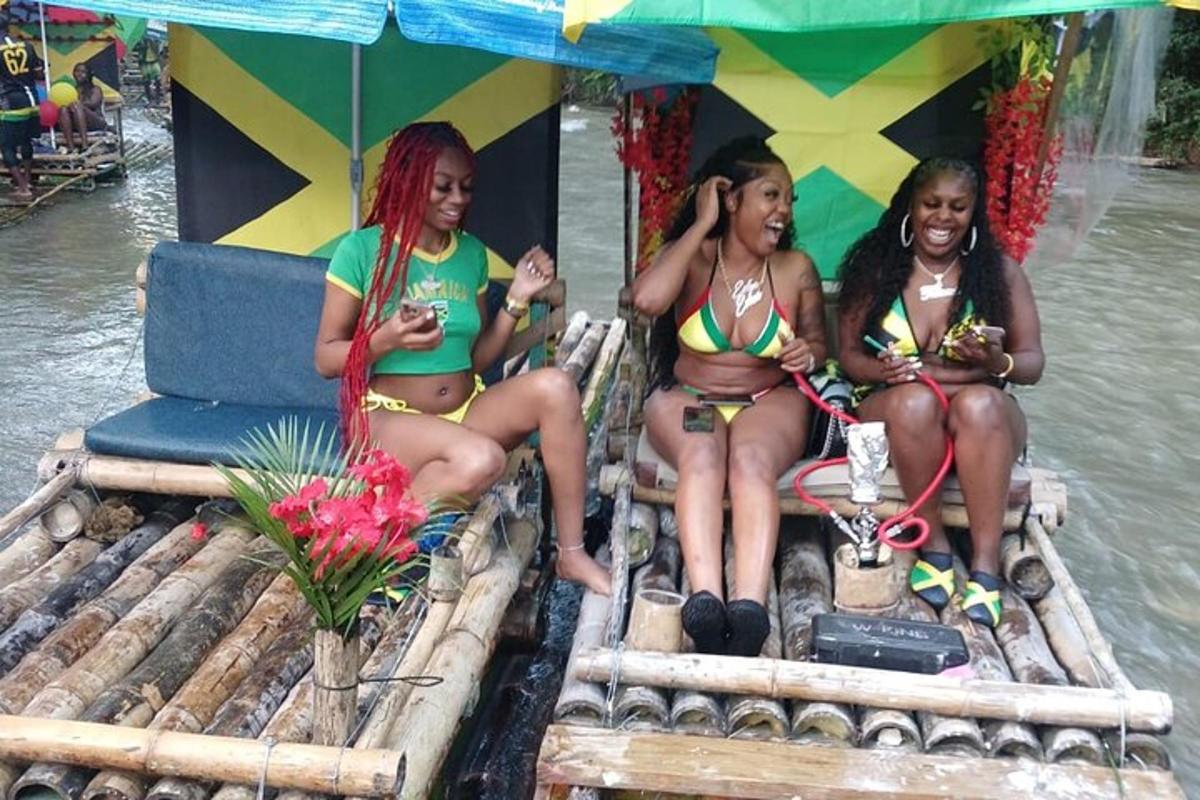 three girls in bathing suits sitting on a raft in the water