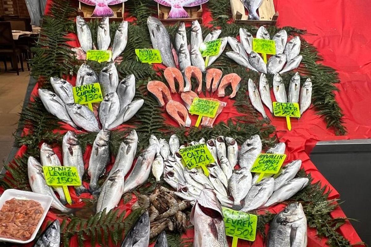 a display of fish for sale at a market