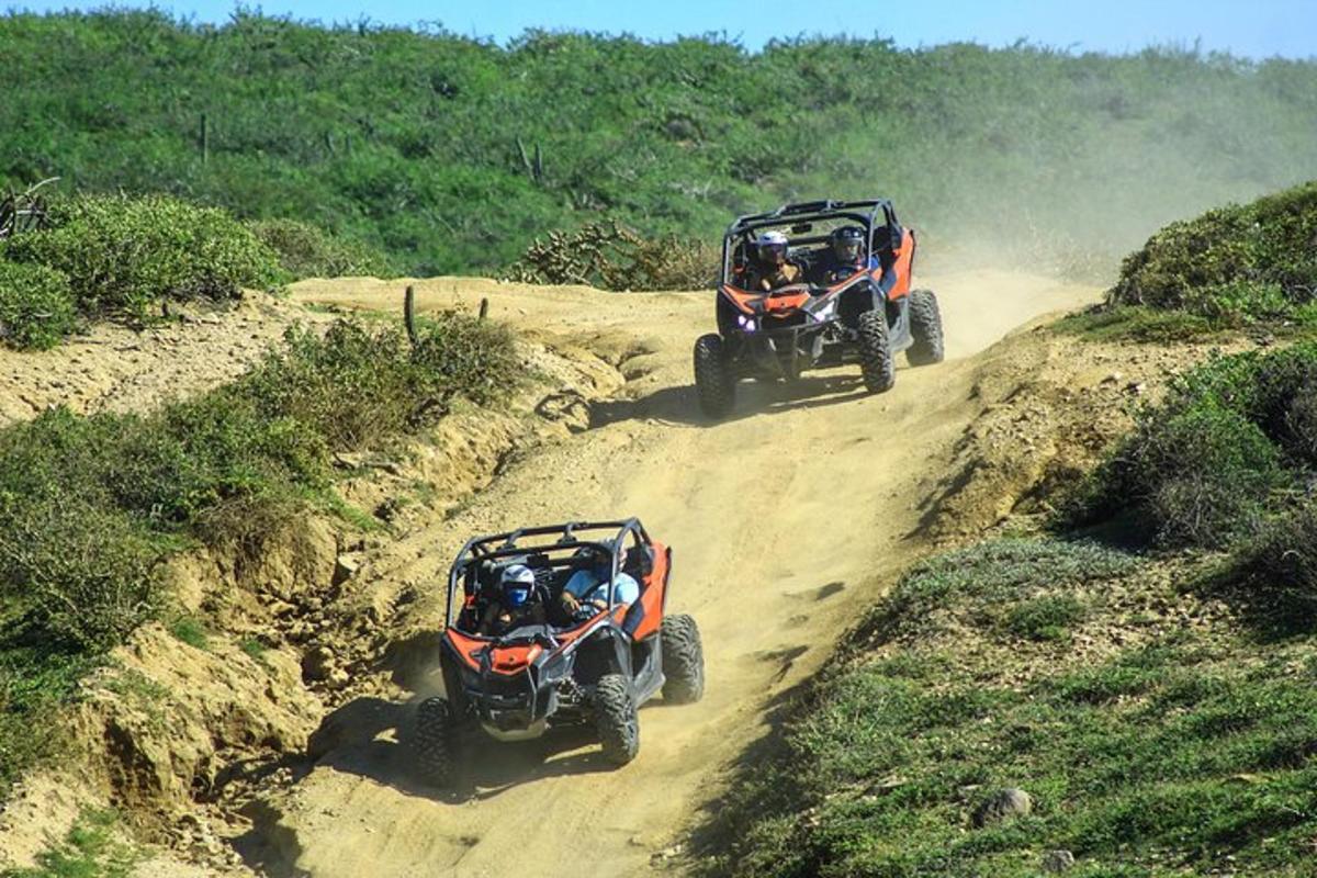 dos quads conduint per un camí de terra