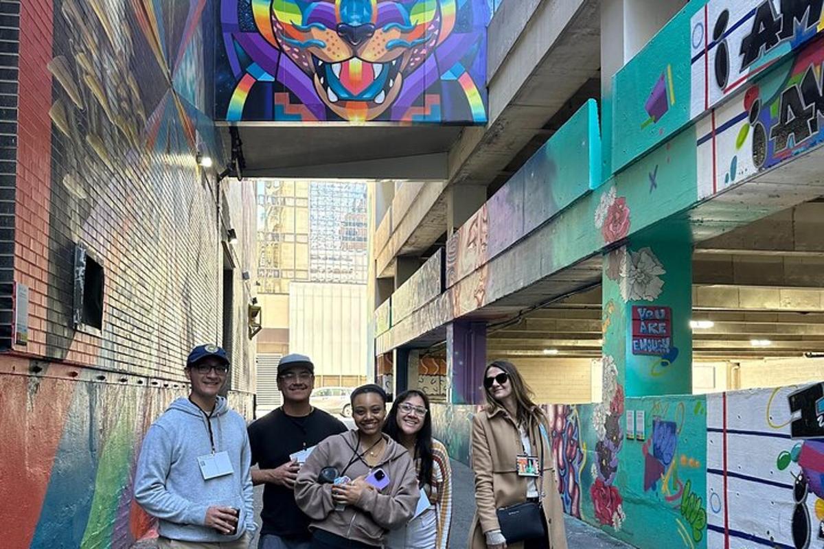 a group of people standing in front of a building
