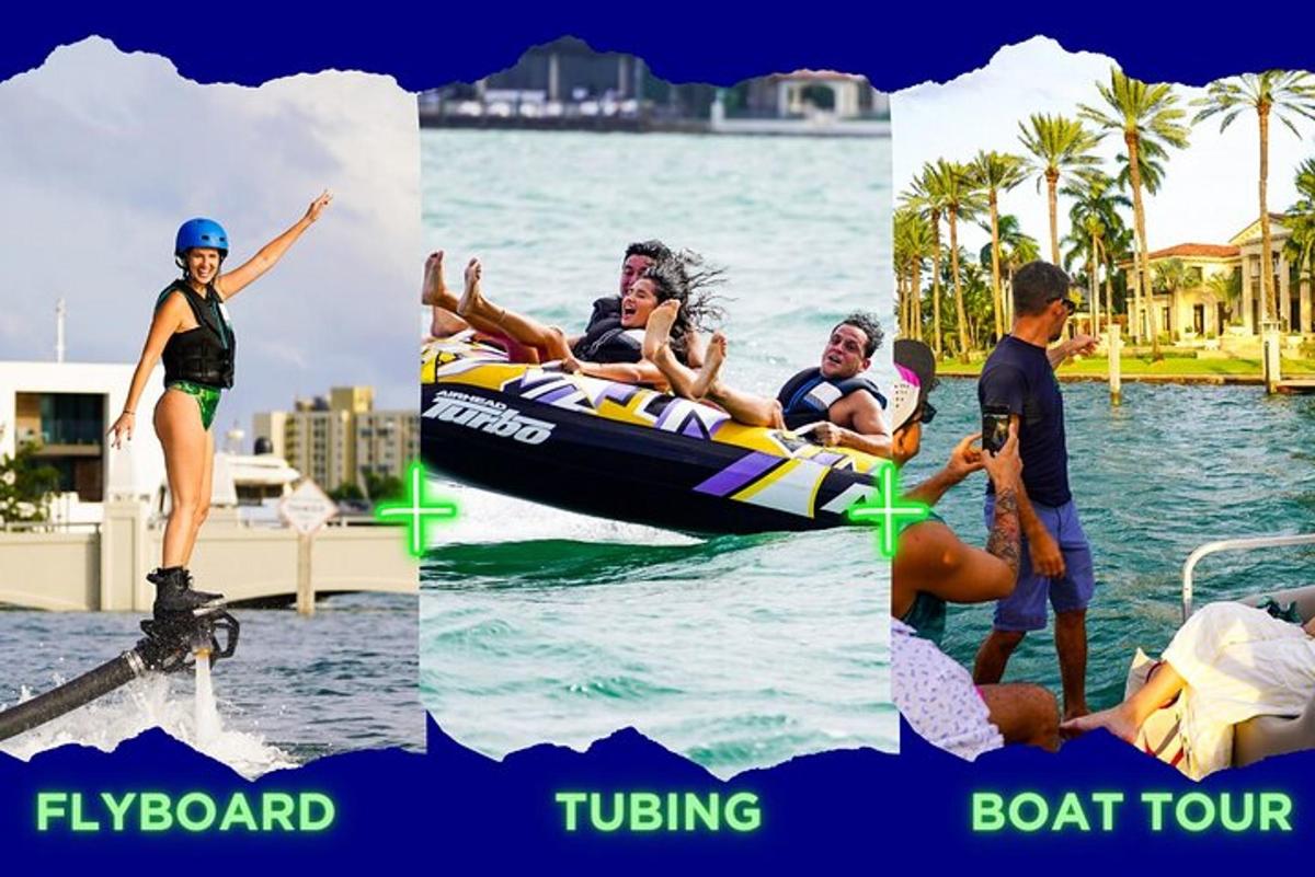 four pictures of people on a boat on the water