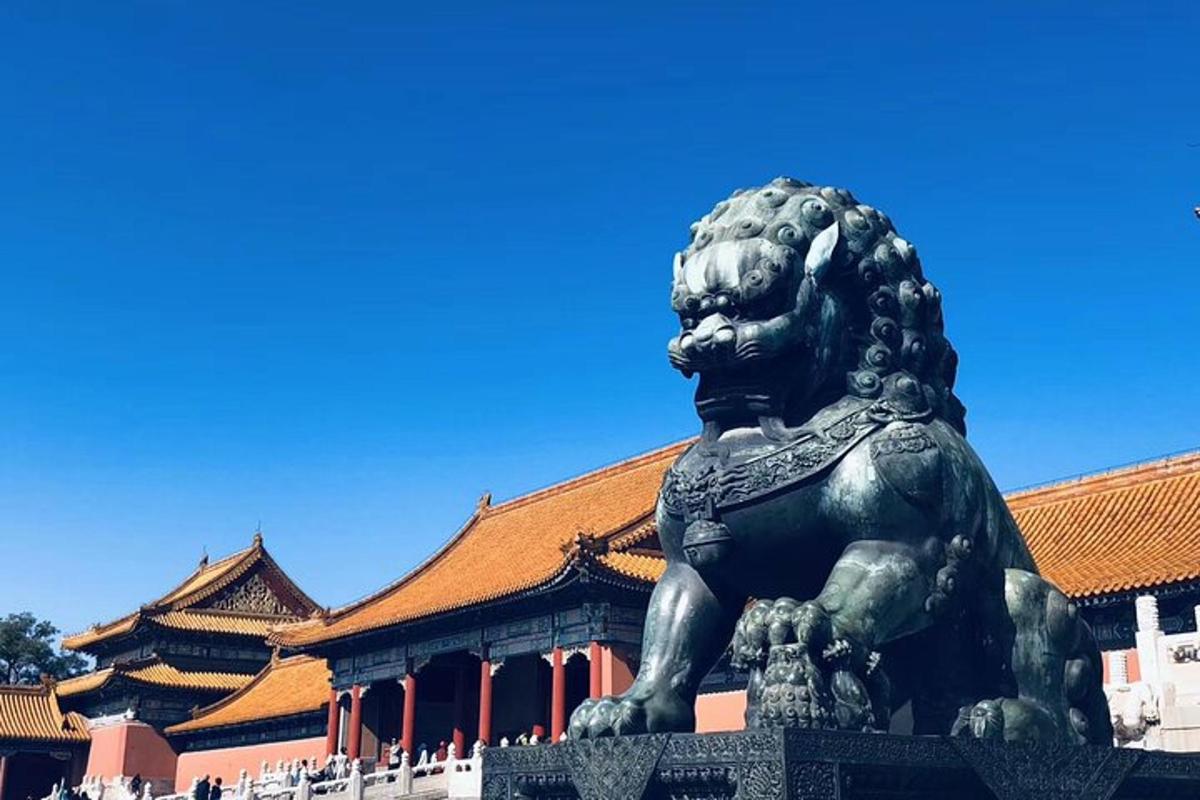 a lion statue in front of a building
