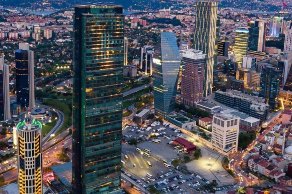 an overhead view of a city at night