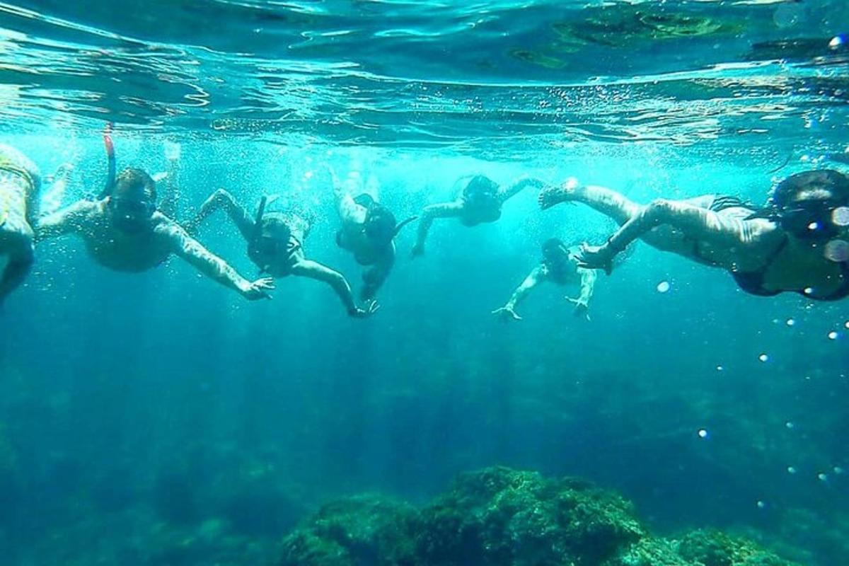 a group of people swimming in the water