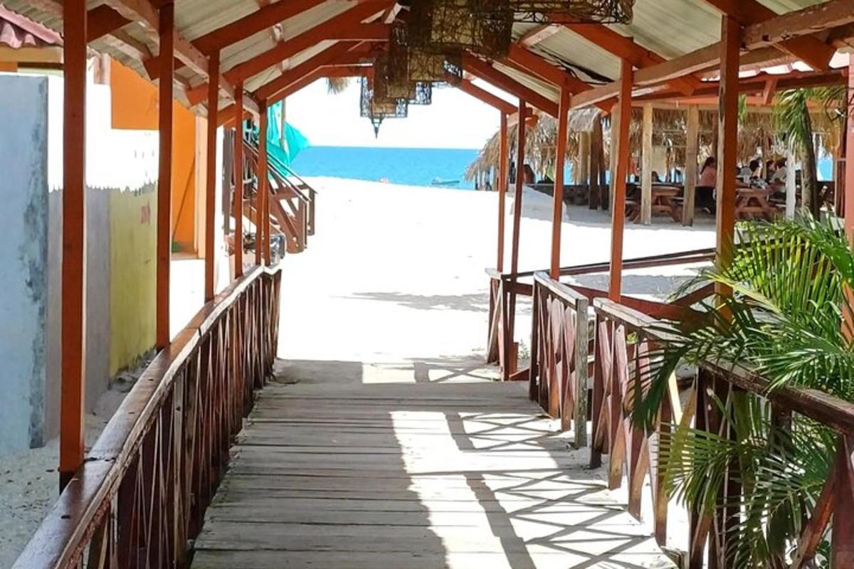 a walkway to the beach with a wooden walkway