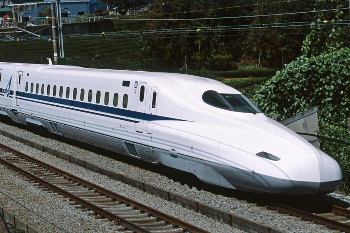 a white bullet train is on the tracks