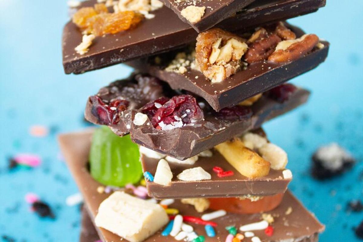 a stack of chocolate desserts on a table
