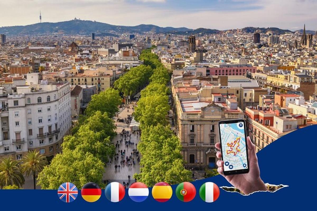 una mà que sosté un telèfon mòbil davant d'una ciutat