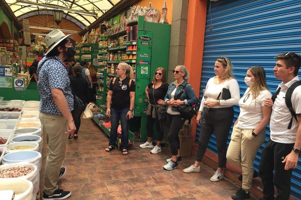 a group of people standing in a store aisle