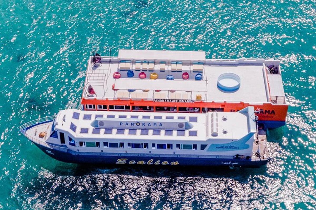 an aerial view of a ferry boat in the water
