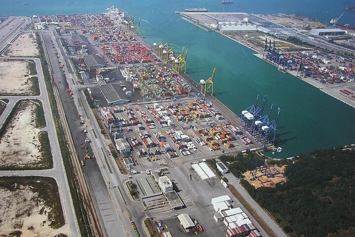 an aerial view of a harbor with a lot of ships
