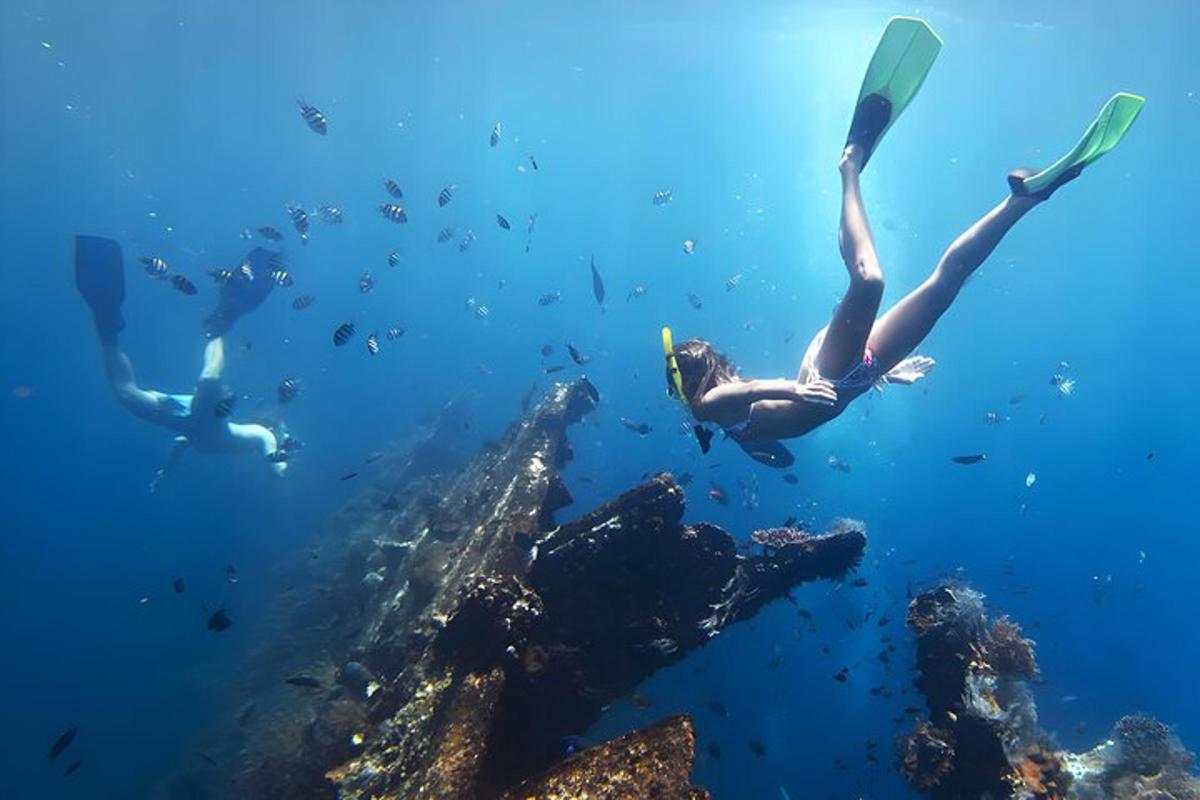 una persona galleggia nell'acqua vicino a una barriera corallina