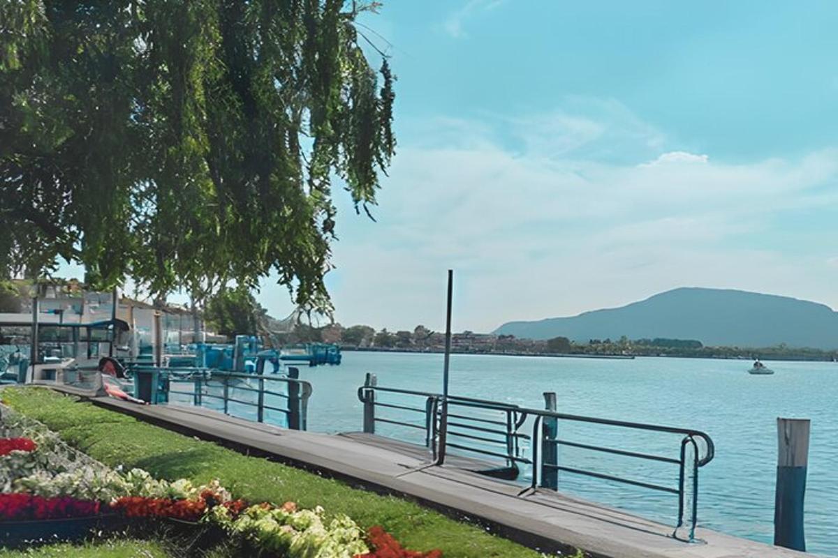 a woman sitting on a bench next to the water