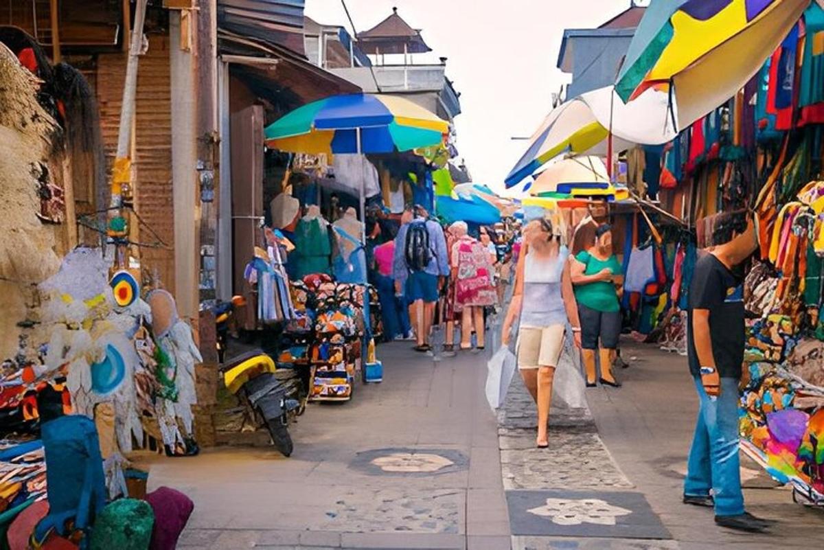 een groep mensen die met paraplu's door een markt loopt