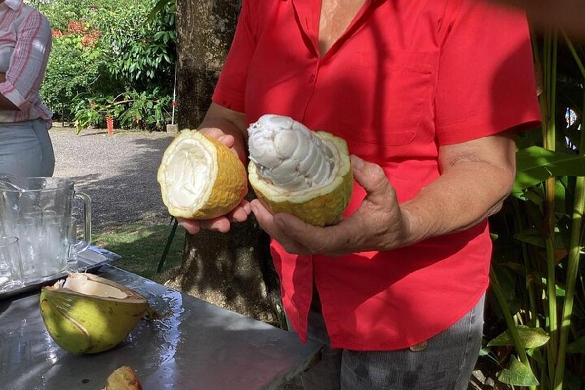 seorang lelaki memegang pastri dengan krim di atasnya