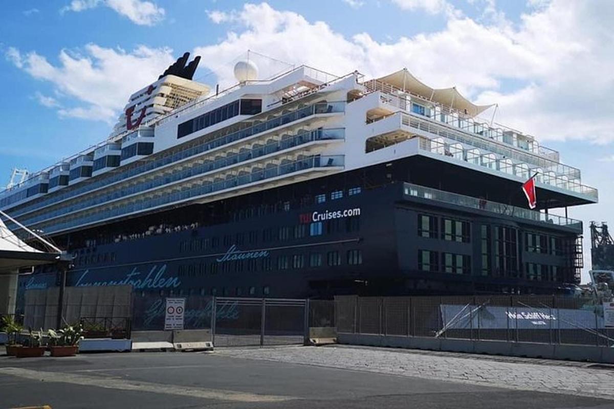 um grande navio de cruzeiro parado na água