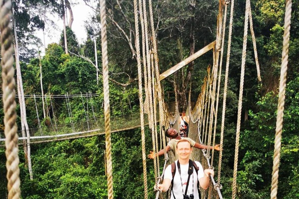gent en un pont penjant a la selva
