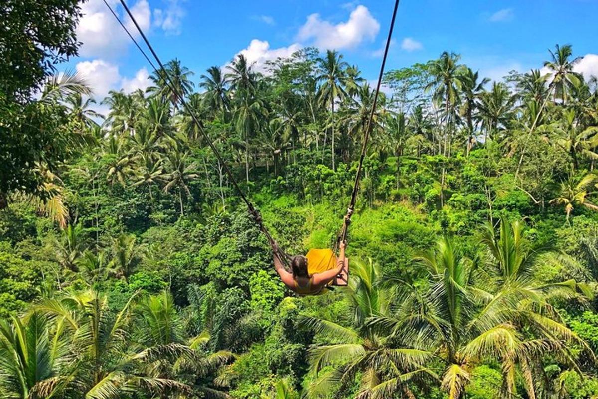 un home balancejant-se en una tirolina a la selva