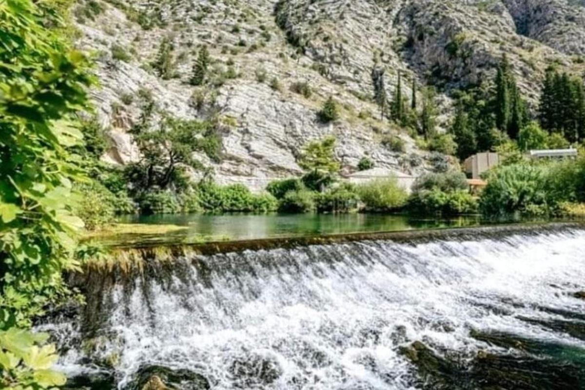ένας καταρράκτης μπροστά σε ένα βουνό