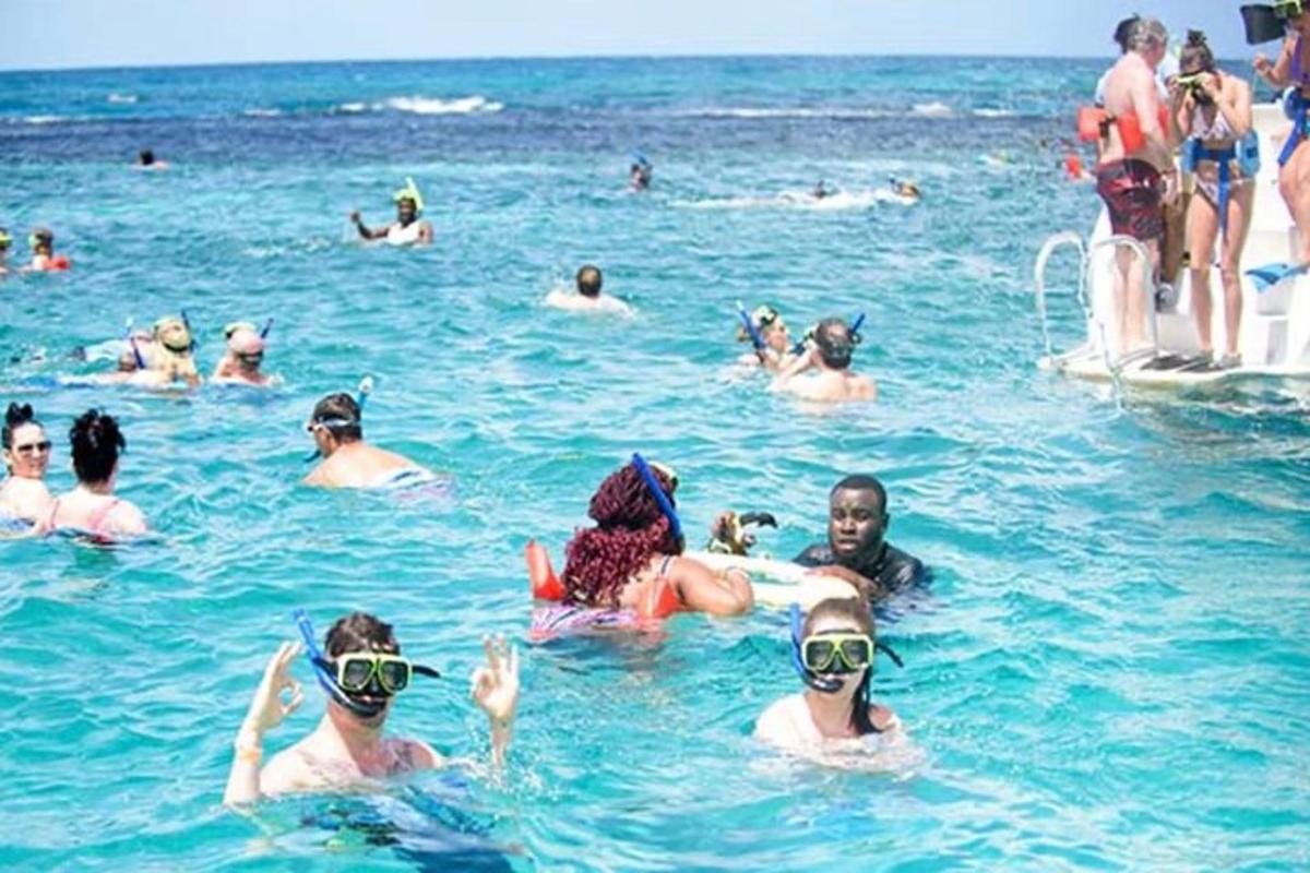 en gruppe mennesker i vannet på en strand