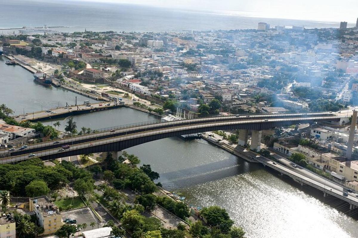 an aerial view of a bridge over a river