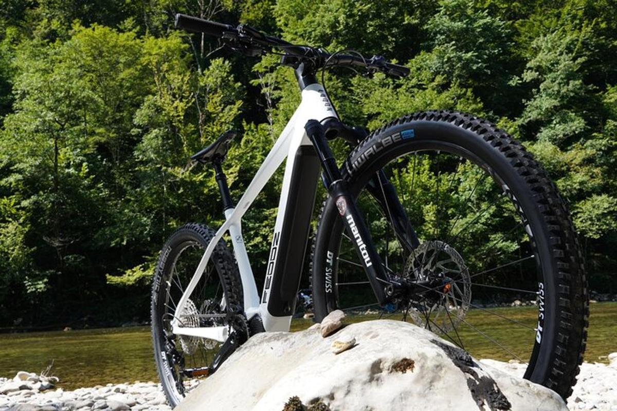 a bike sitting on top of a rock