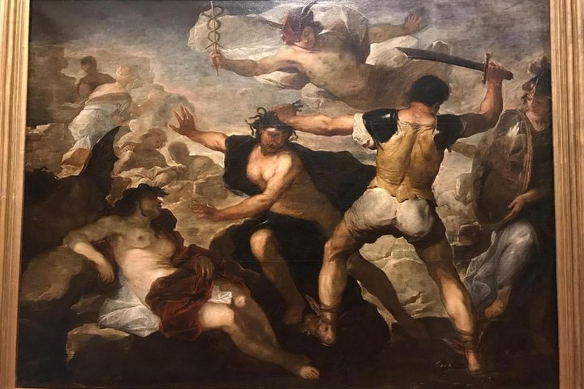 een schilderij van een groep mensen in een gevecht