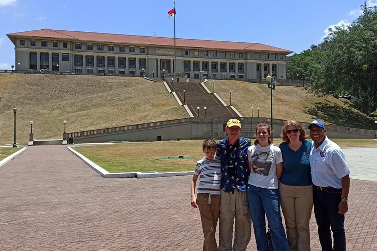 a group of people standing in front of a building