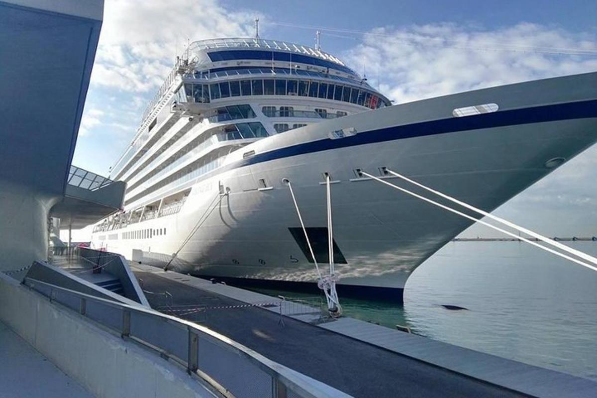 una grande nave da crociera è attraccata a un molo