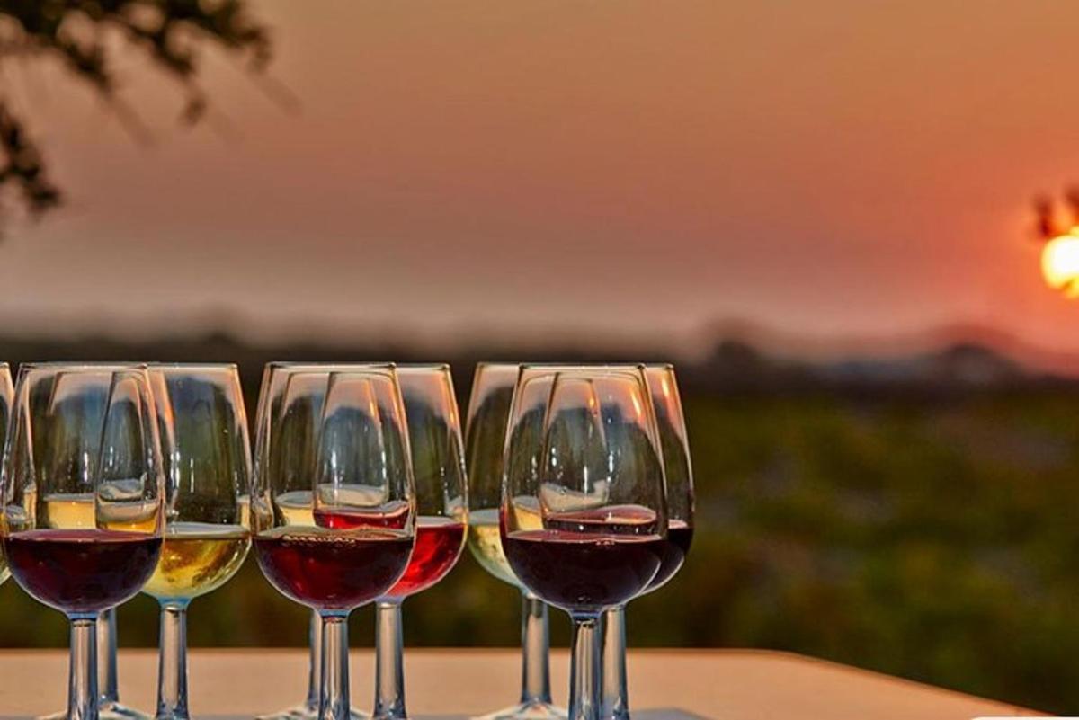štirje kozarci za vino stojijo na mizi