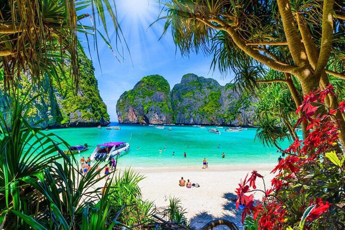 pantai dengan sekumpulan orang di dalam air