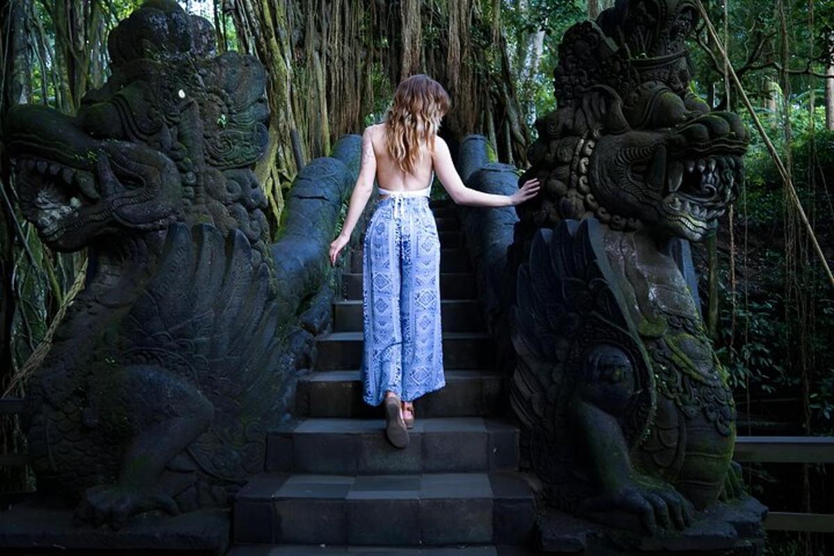 a woman is walking down some stairs