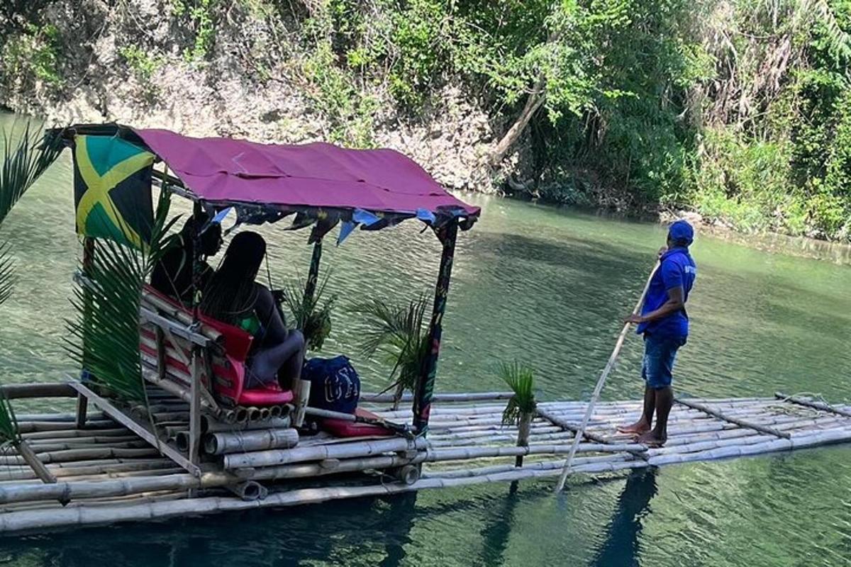 a group of people on a raft on a river