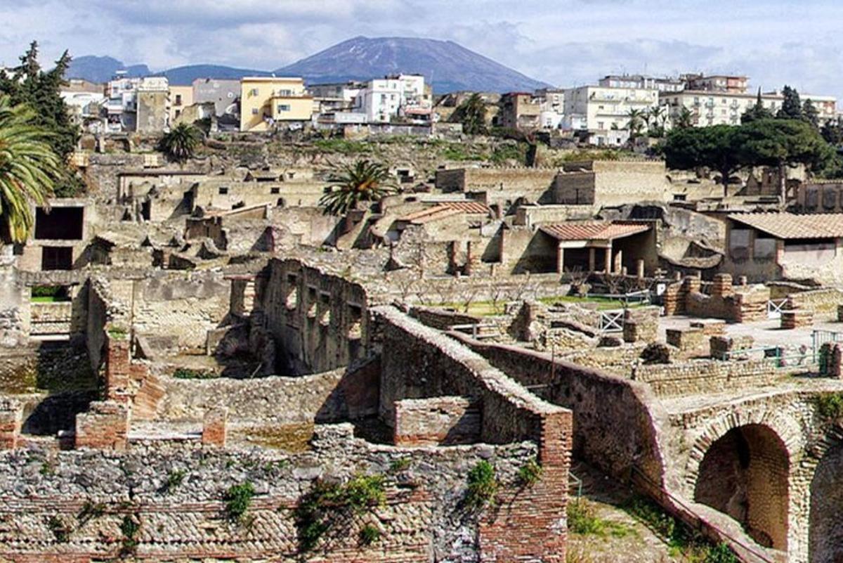 una ciutat antiga amb edificis i una muntanya al fons