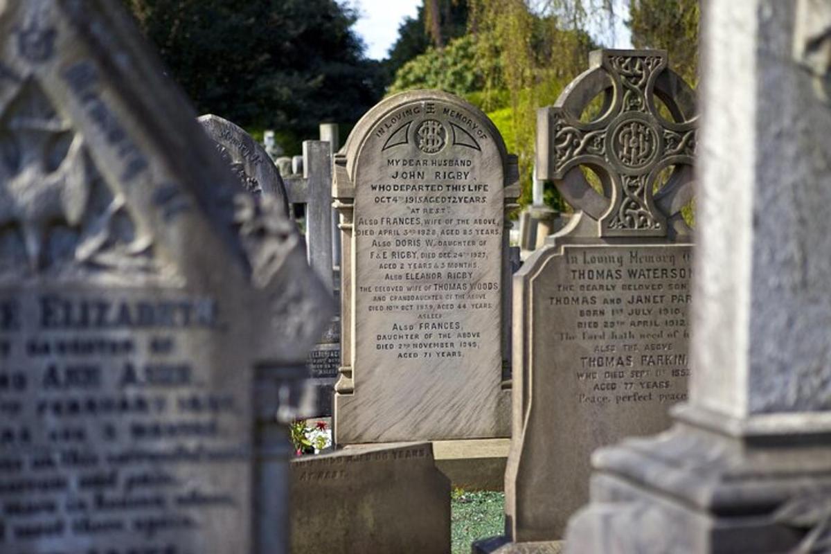 un gruppo di lapidi in un cimitero