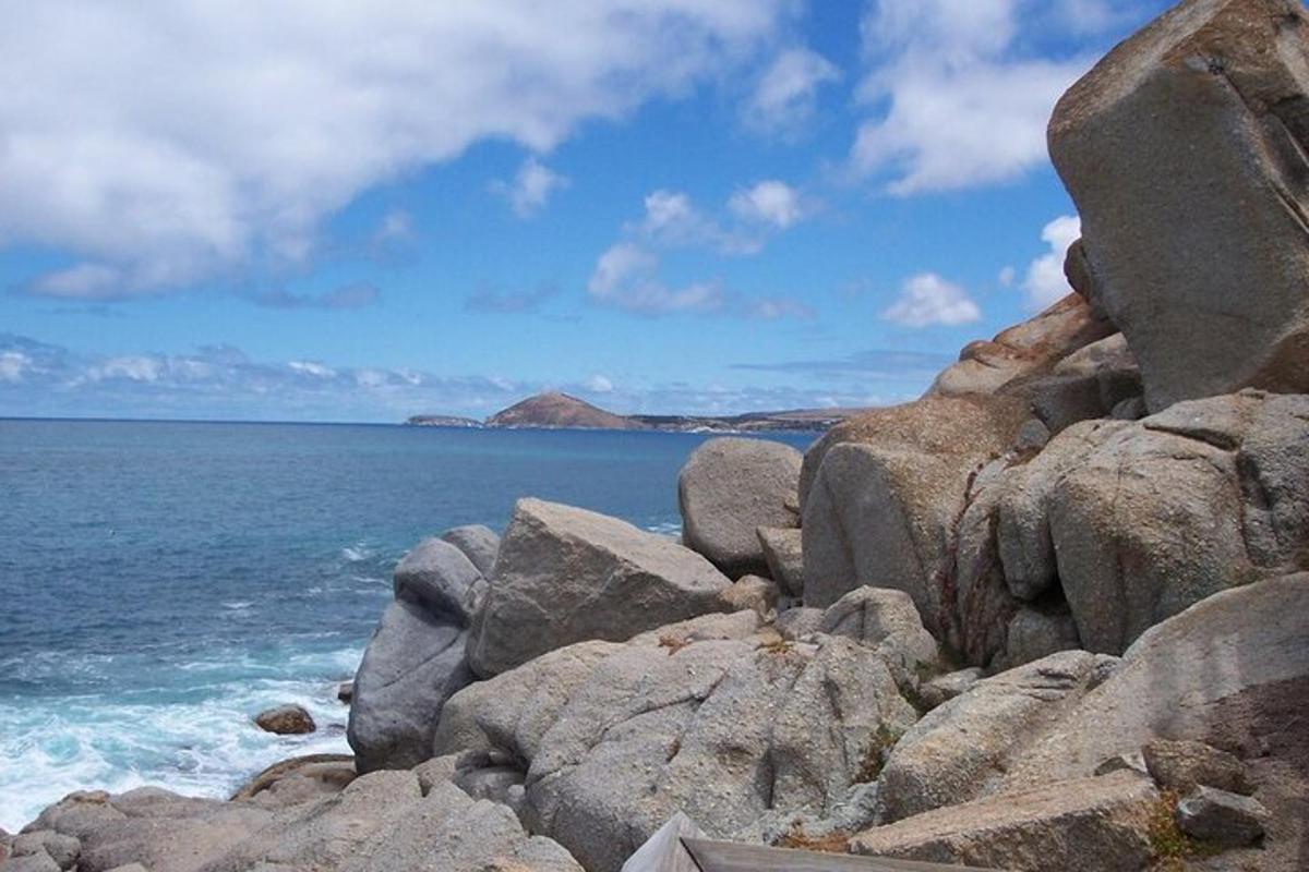a group of rocks on the shore of the ocean