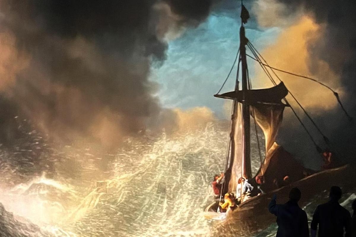 μια ζωγραφιά ενός ιστιοφόρου στο νερό